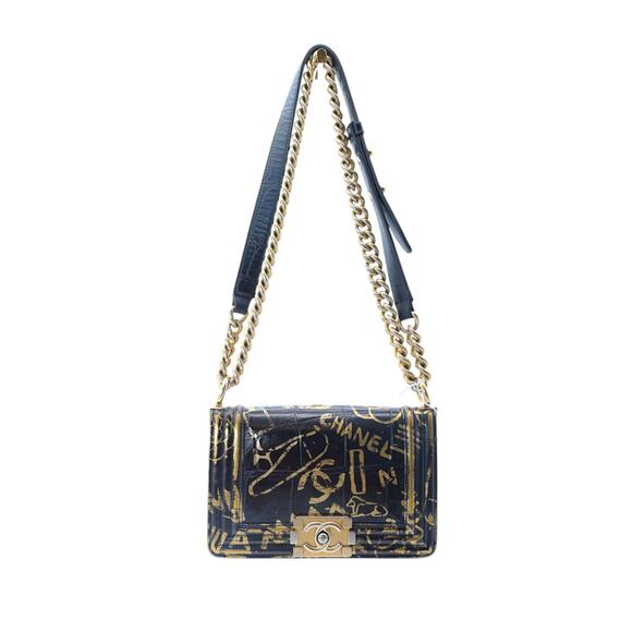 CHANEL Boy Small Calfskin Crocodile Embossed Graffiti Bag In Black - Picture 7 of 7